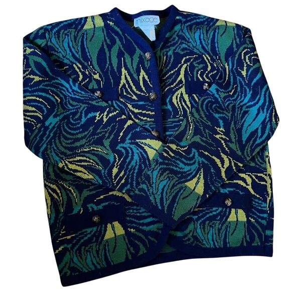 Vintage Mixage 80s Abstract Knit Cardigan Sweater Gold Buttons Chunky Artsy M - Picture 17 of 17